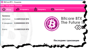 Bitcore-кошелек - внешний вид бумажника